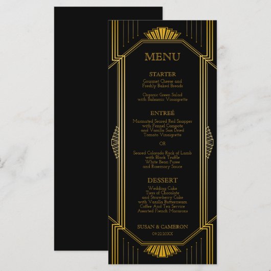 Gatsby Art Deco Diner Menu | Bewerkbare Kleur (Voorkant / Achterkant)