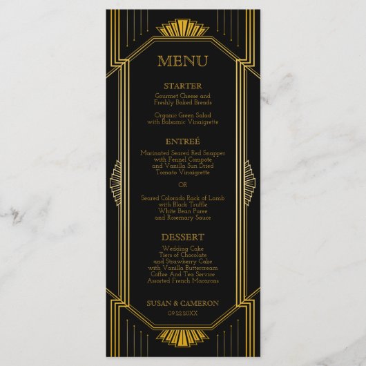 Gatsby Art Deco Dinner Menu | bewerkbare kleur (Voorkant)