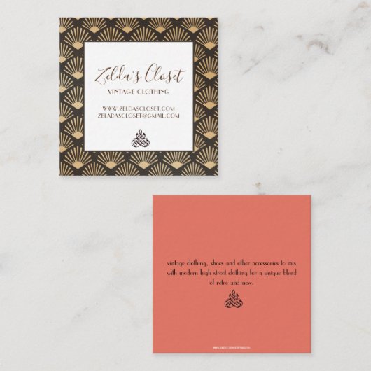 Gatsby Art Deco Fan Pattern Vierkante Visitekaartje (Voorkant / Achterkant)