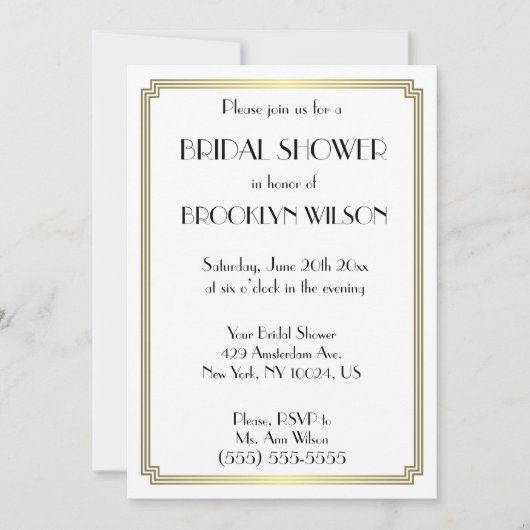 Gatsby Art Deco Gold Bridal Shower-uitnodigingen Kaart (Voorkant)