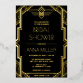 Gatsby Art Deco Gold en Black Vrijgezellenfeest Folie Uitnodiging (Voorkant)