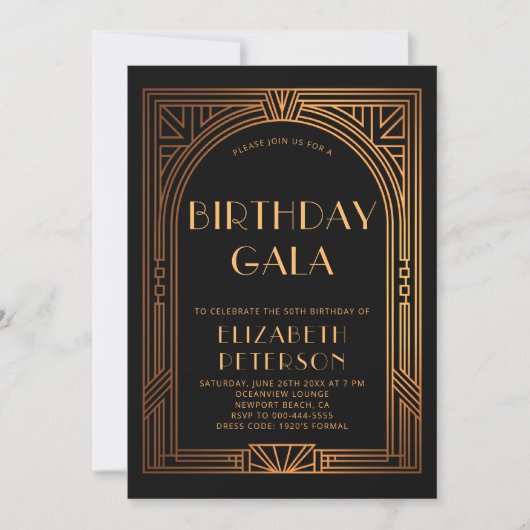 Gatsby Art Deco  Gold Roaring 20s Verjaardag Kaart (Voorkant)