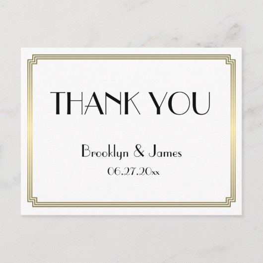 Gatsby Art Deco Gold Wedding Hartelijk dank Briefk Briefkaart (Voorkant)