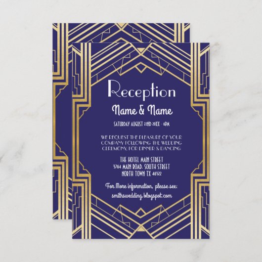 Gatsby Art Deco Gold Wedding Reception Kaarten (Voorkant / Achterkant)