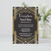 Gatsby Art Deco Gold Wedding Reception Kaarten (Staand voorkant)