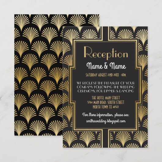 Gatsby Art Deco Gold Wedding Reception Kaarten Fan (Voorkant / Achterkant)