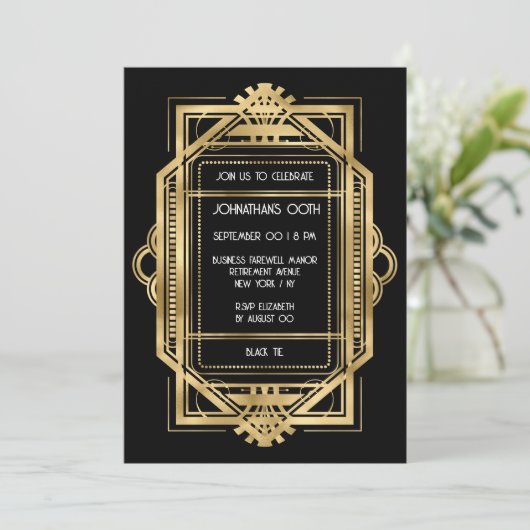Gatsby art deco gouden lijst DIY fotofeest Kaart (Staand voorkant)