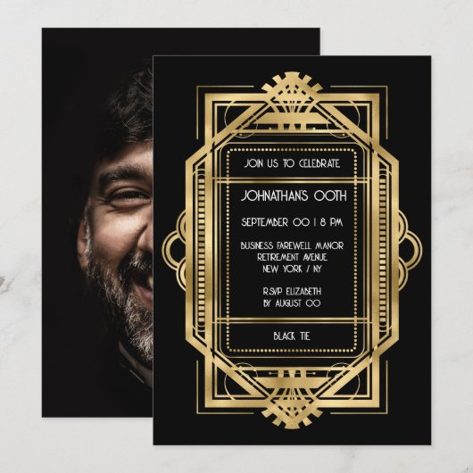 Gatsby art deco gouden lijst DIY fotofeest Kaart (Voorkant / Achterkant)