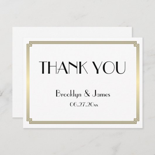 Gatsby Art Deco gouden trouwkaart bedankkaartjes Briefkaart (Voorkant / Achterkant)