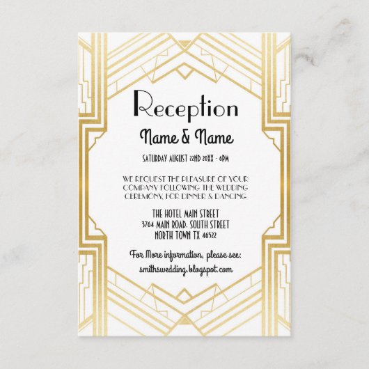 Gatsby Art Deco Gouden Trouwreceptie Kaarten (Voorkant)