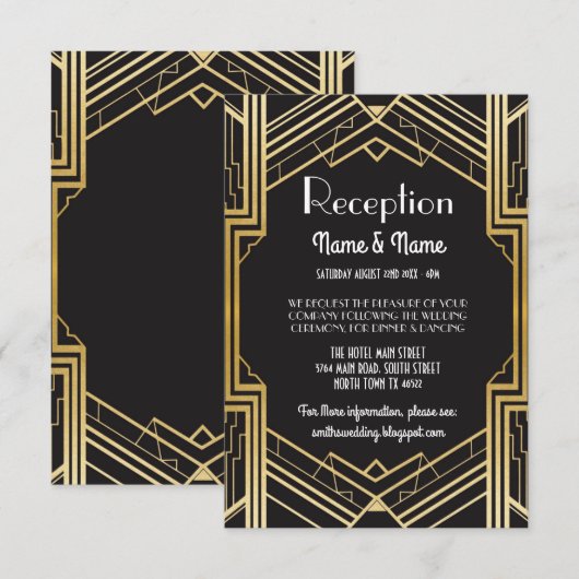 Gatsby Art Deco Gouden Trouwreceptiekaarten Kaart (Voorkant / Achterkant)