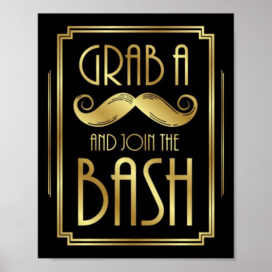 Gatsby Art Deco GRAB A MUSTACHE Sign Print (Voorkant)