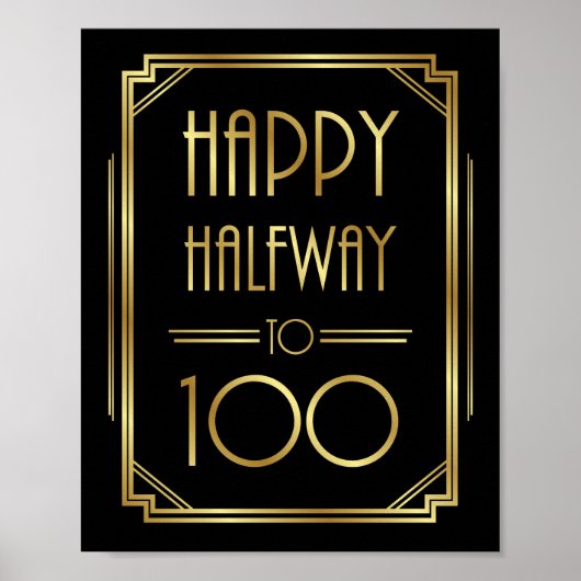 Gatsby Art Deco HALFWAY TOT 100 Sign Print (Voorkant)