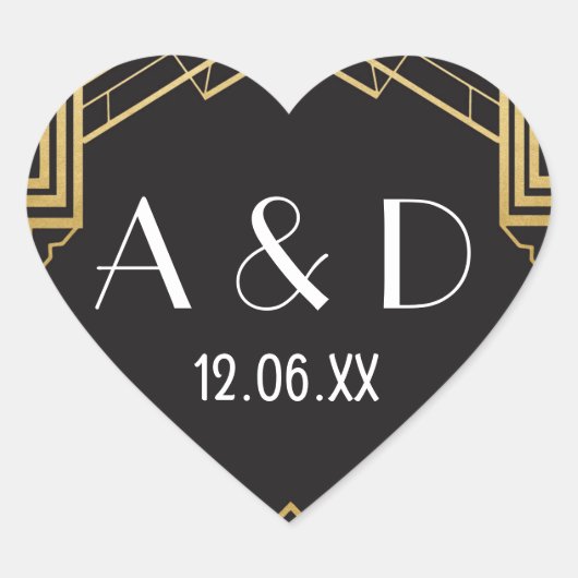 Gatsby Art Deco Heart Stickers Label jaren '20 Gol (Voorkant)