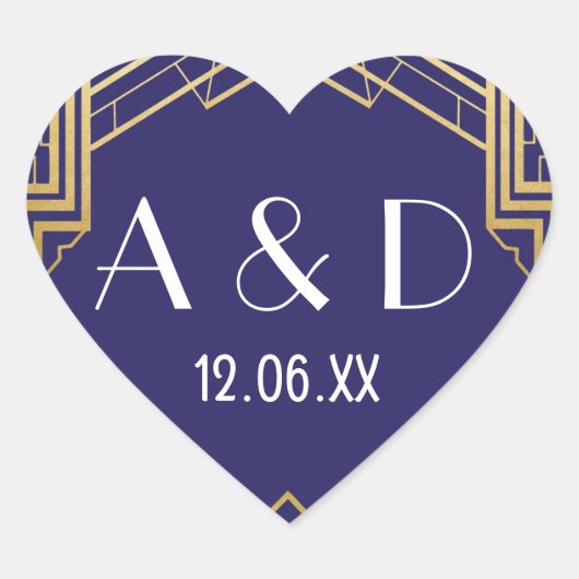 Gatsby Art Deco Heart Stickers Label jaren '20 Gol (Voorkant)