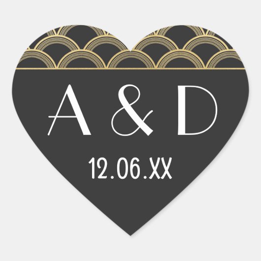 Gatsby Art Deco Heart Stickers Label jaren '20 Gol (Voorkant)