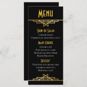 Gatsby Art Deco Menu Zwart & Goud Bruiloft Party (Voorkant / Achterkant)
