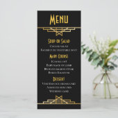 Gatsby Art Deco Menu Zwart & Goud Bruiloft Party (Staand voorkant)