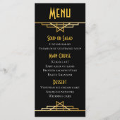 Gatsby Art Deco Menu Zwart & Goud Bruiloft Party (Voorkant)