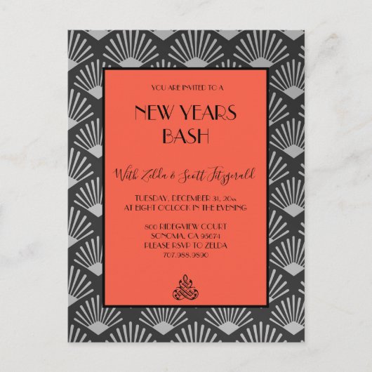 Gatsby  Art Deco New Years Eve Party Invite Aankondigingskaart (Voorkant)