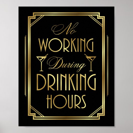 Gatsby Art Deco NO WORKING DRINK UREN Print (Voorkant)
