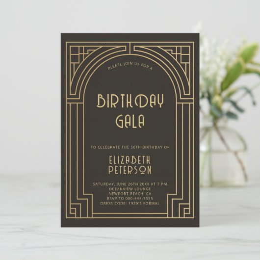 Gatsby Art Deco Nouveau Gold Roaring 20s Verjaarda Kaart (Staand voorkant)