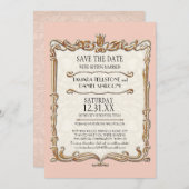 Gatsby Art Deco Nouveau Kant Nep Goud Kleur Tulpen Save The Date (Voorkant / Achterkant)