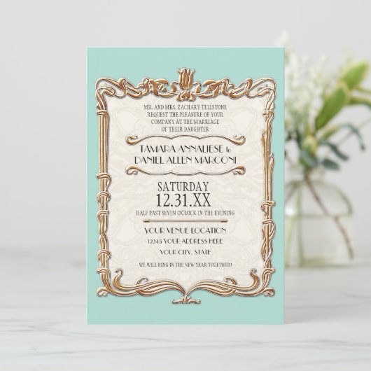 Gatsby Art Deco Nouveau Lace Faux Gold Tulip Kaart (Staand voorkant)