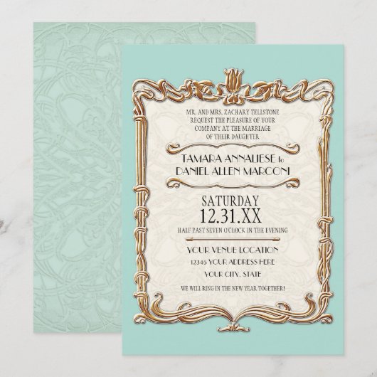 Gatsby Art Deco Nouveau Lace Faux Gold Tulip Kaart (Voorkant / Achterkant)