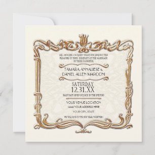 Gatsby Art Deco Nouveau Lace Faux Gold Tulip Kaart