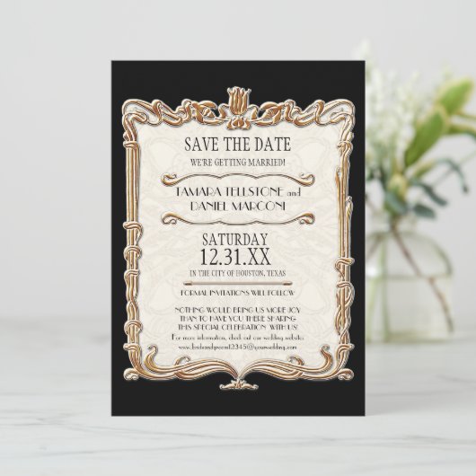 Gatsby Art Deco Nouveau Lace Faux Gold Tulip Kaart (Staand voorkant)