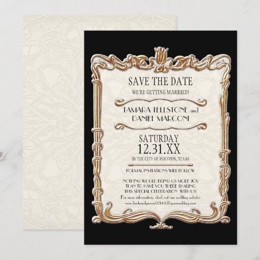 Gatsby Art Deco Nouveau Lace Faux Gold Tulip Kaart (Voorkant / Achterkant)