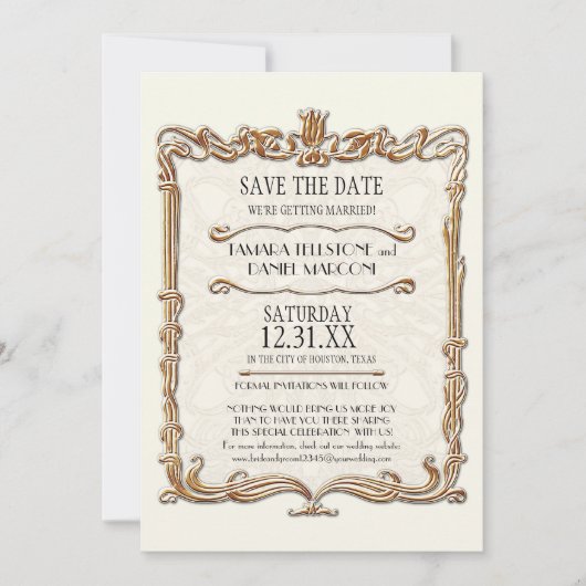 Gatsby Art Deco Nouveau Lace Faux Gold Tulip Kaart (Voorkant)