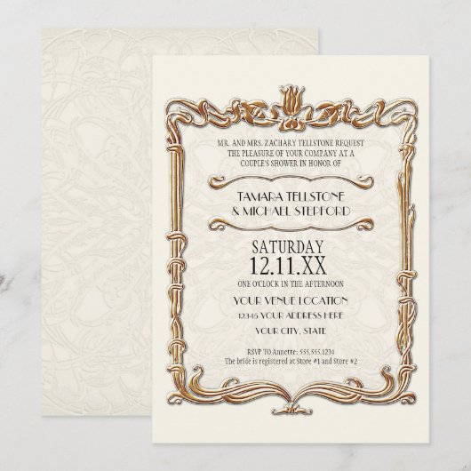 Gatsby Art Deco Nouveau Lace Faux Gold Tulip Kaart (Voorkant / Achterkant)