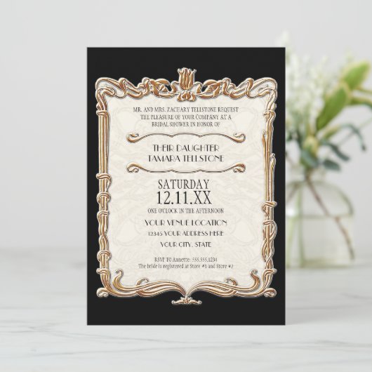 Gatsby Art Deco Nouveau Lace Faux Gold Tulip Kaart (Staand voorkant)