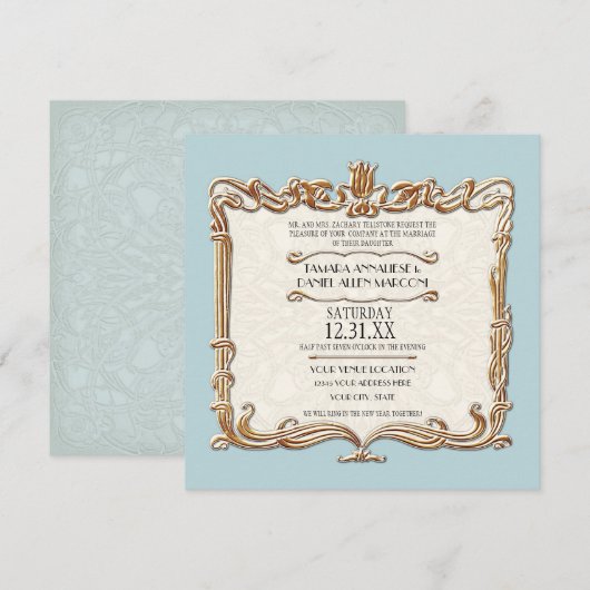 Gatsby Art Deco Nouveau Lace Faux Gold Tulip Kaart (Voorkant / Achterkant)