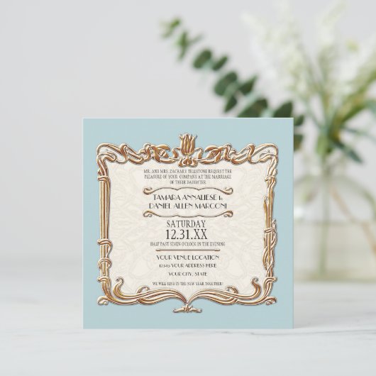 Gatsby Art Deco Nouveau Lace Faux Gold Tulip Kaart (Staand voorkant)