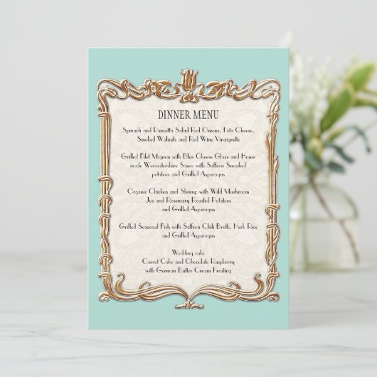 Gatsby Art Deco Nouveau Lace Faux Gold Tulip Menu (Staand voorkant)
