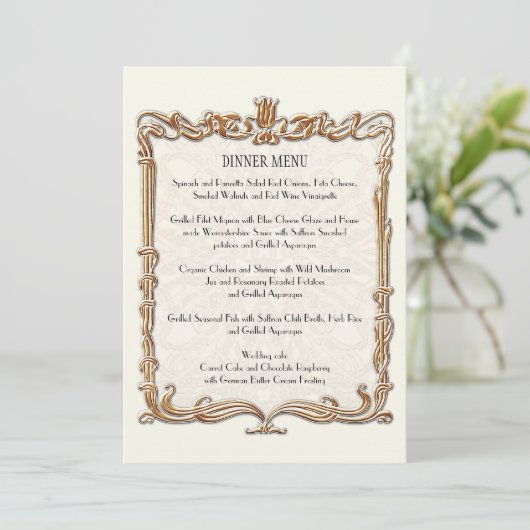 Gatsby Art Deco Nouveau Lace Faux Gold Tulip Menu (Staand voorkant)