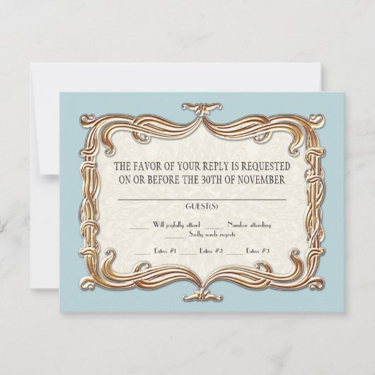 Gatsby Art Deco Nouveau Lace Faux Gold Tulip RSVP Kaartje (Voorkant)