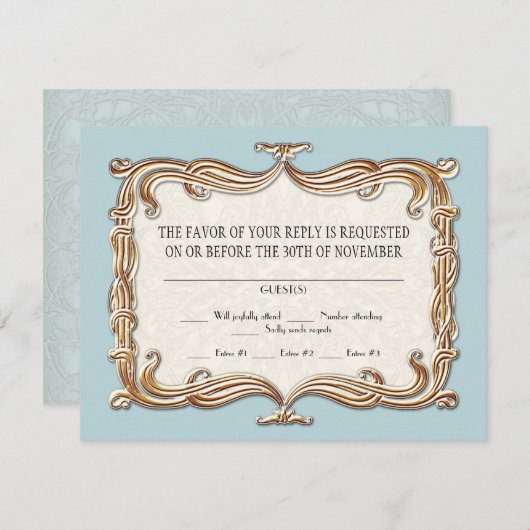 Gatsby Art Deco Nouveau Lace Faux Gold Tulip RSVP Kaartje (Voorkant / Achterkant)