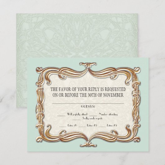 Gatsby Art Deco Nouveau Lace Faux Gold Tulip RSVP Kaartje (Voorkant / Achterkant)