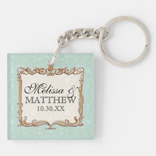 Gatsby Art Deco Nouveau Lace Faux Gold Tulip Sleutelhanger (Achterkant)