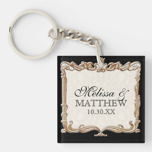 Gatsby Art Deco Nouveau Lace Faux Gold Tulip Sleutelhanger (Voorkant)