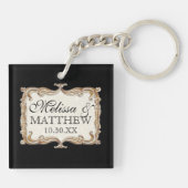 Gatsby Art Deco Nouveau Lace Faux Gold Tulip Sleutelhanger (Achterkant)