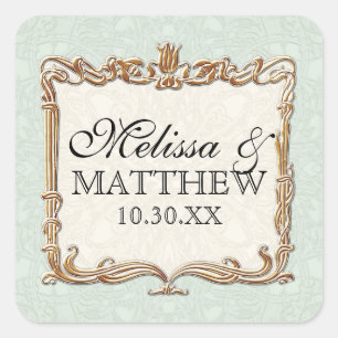 Gatsby Art Deco Nouveau Lace Faux Gold Tulip Vierkante Sticker