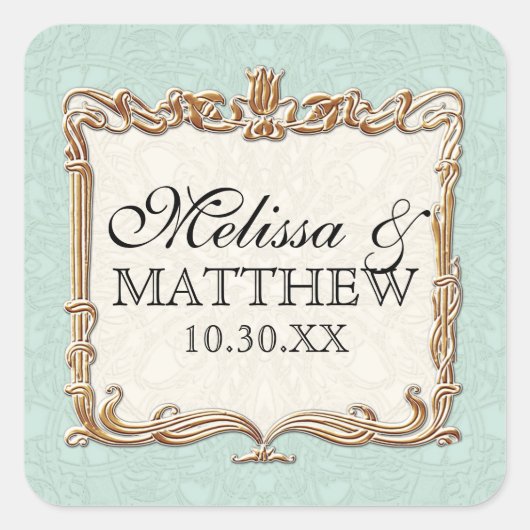 Gatsby Art Deco Nouveau Lace Faux Gold Tulip Vierkante Sticker (Voorkant)