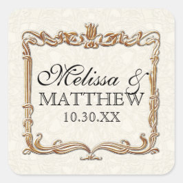 Gatsby Art Deco Nouveau Lace Faux Gold Tulip Vierkante Sticker