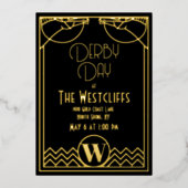 Gatsby Art Deco Paard Derby Party Zwart Folie Uitnodiging (Voorkant)