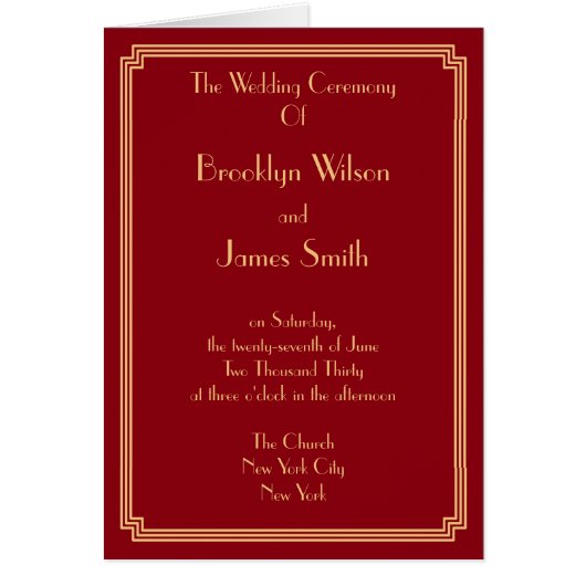 Gatsby Art Deco Red Wedding Programme Nota-kaarten (Voorkant)